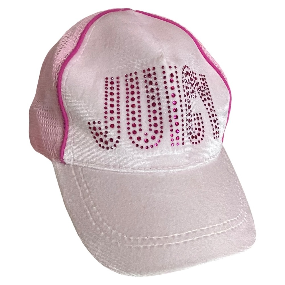 Juicy Couture Pink Rhinestone Velour Mesh Trucker Hat Y2K Glam Adjustable Cap